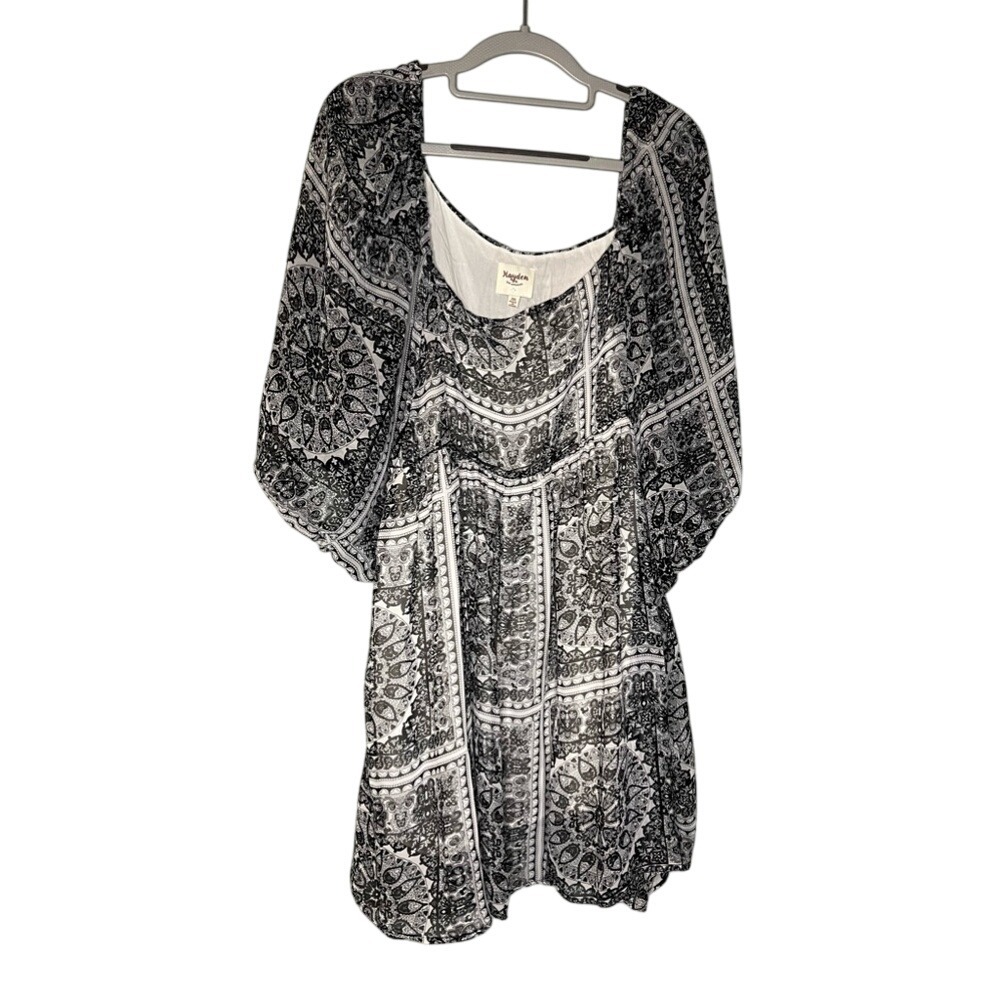 Hayden black and grey balloon sleeve boho blouse gypsy